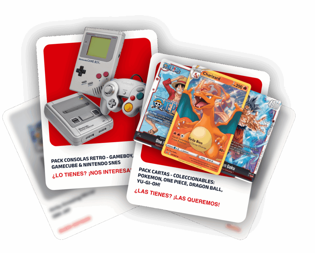 Game Boy y cartas Pokémon sobre fondo rojo
