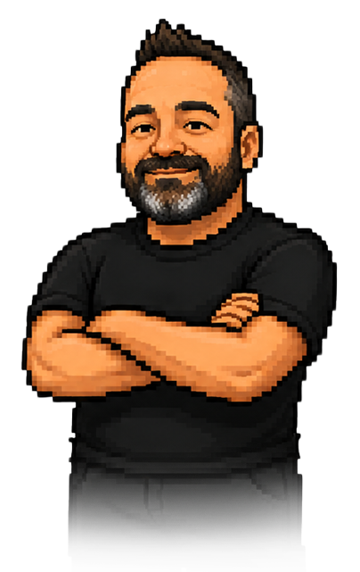 Avatar pixel art de miembro del equipo Monkey Games, brazos cruzados