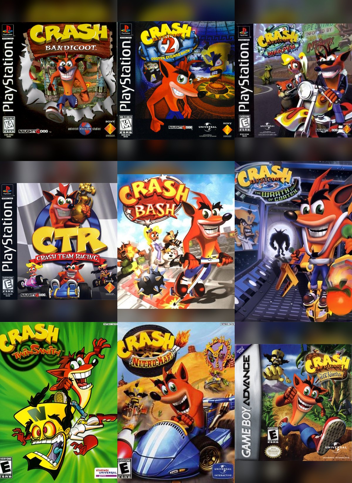 Colección de carátulas de videojuegos de Crash Bandicoot