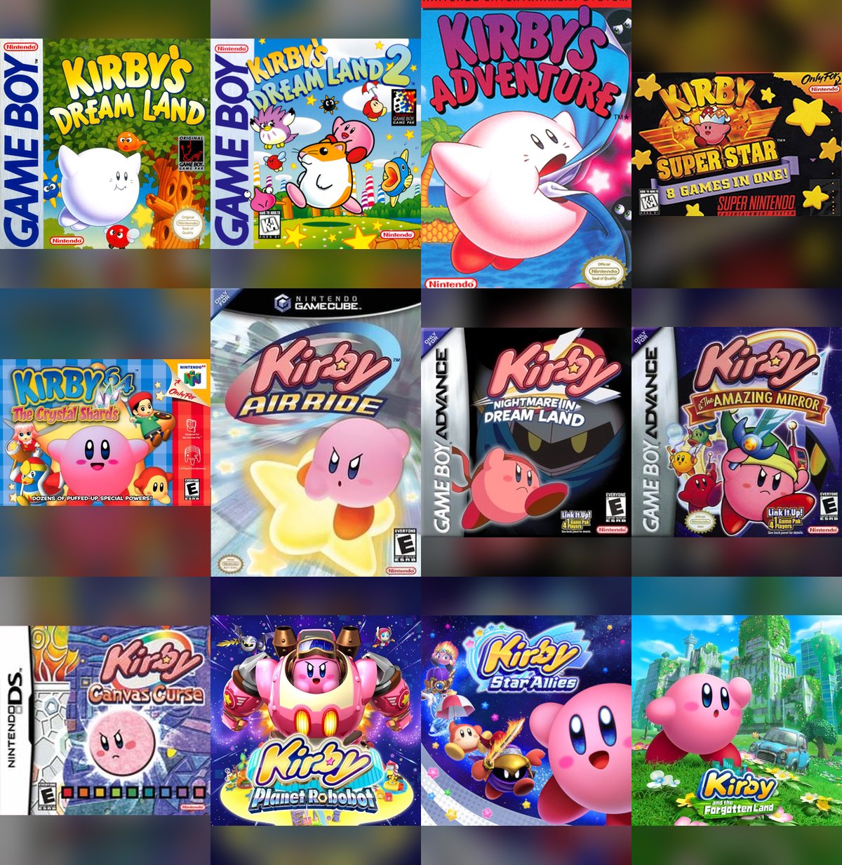 Colección de carátulas de videojuegos de Kirby