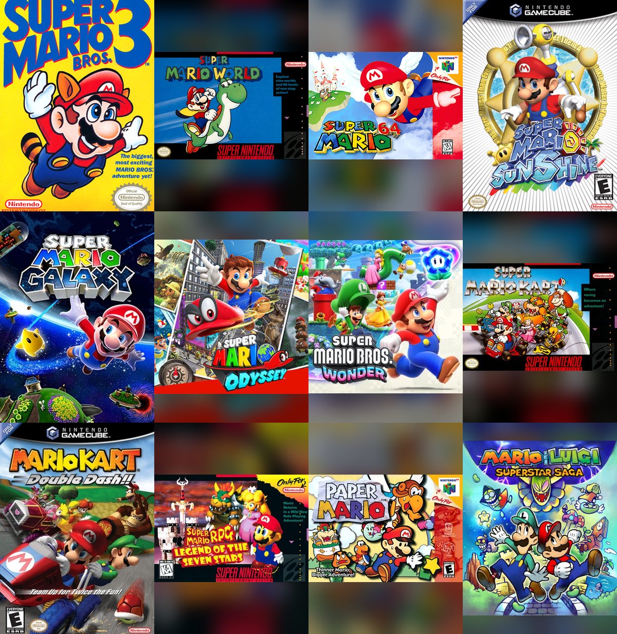 Colección de carátulas de videojuegos de Super Mario