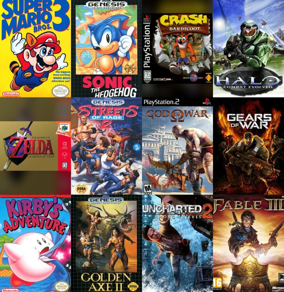 Colección de carátulas de videojuegos de consolas retro