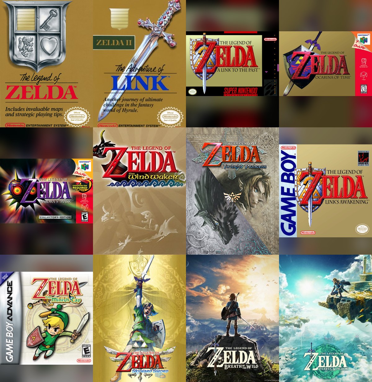 Colección de carátulas de videojuegos de The Legend of Zelda